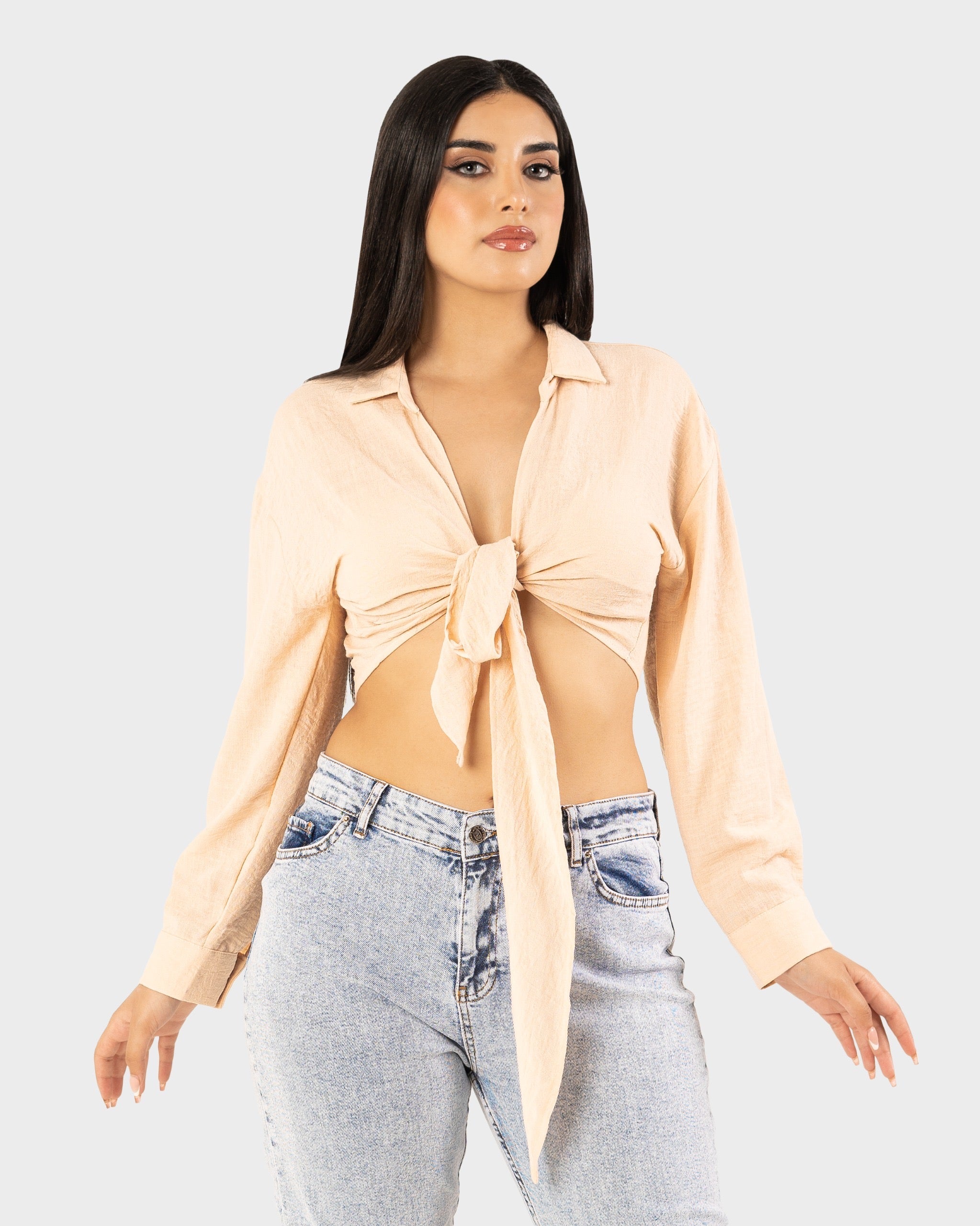 STYLE-Beige-Tied-Up Shirt